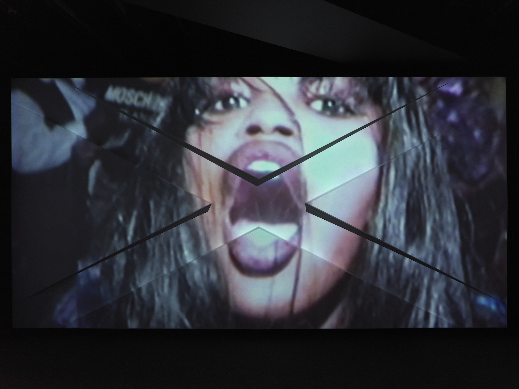 Akeem Smith, Detail view, "Social Cohesiveness", Three-channel video installation, 2020