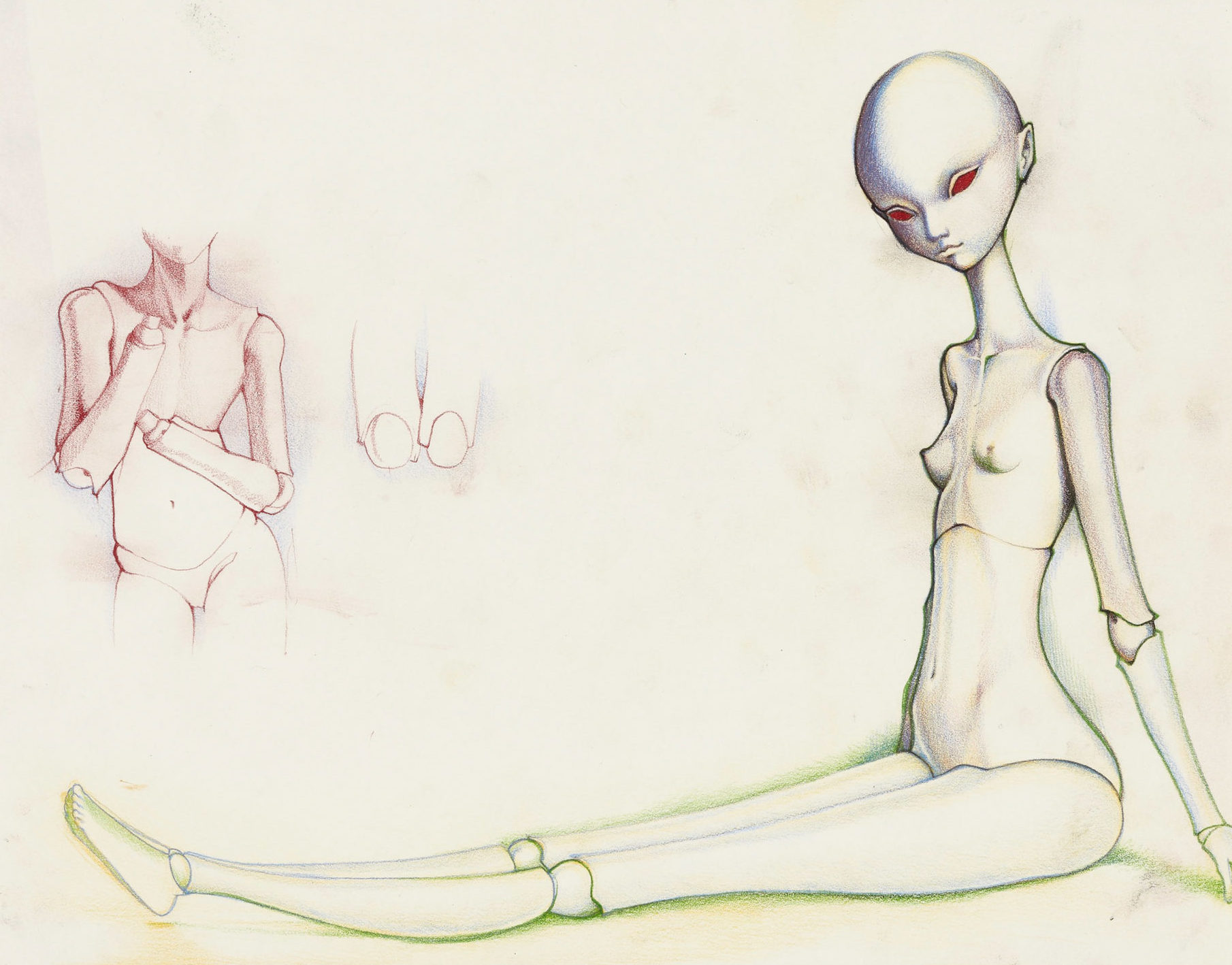 Will Sheldon, "Untitled (Sitting Green)", Color crayons on paper, 28 x 36 cm, 2021
