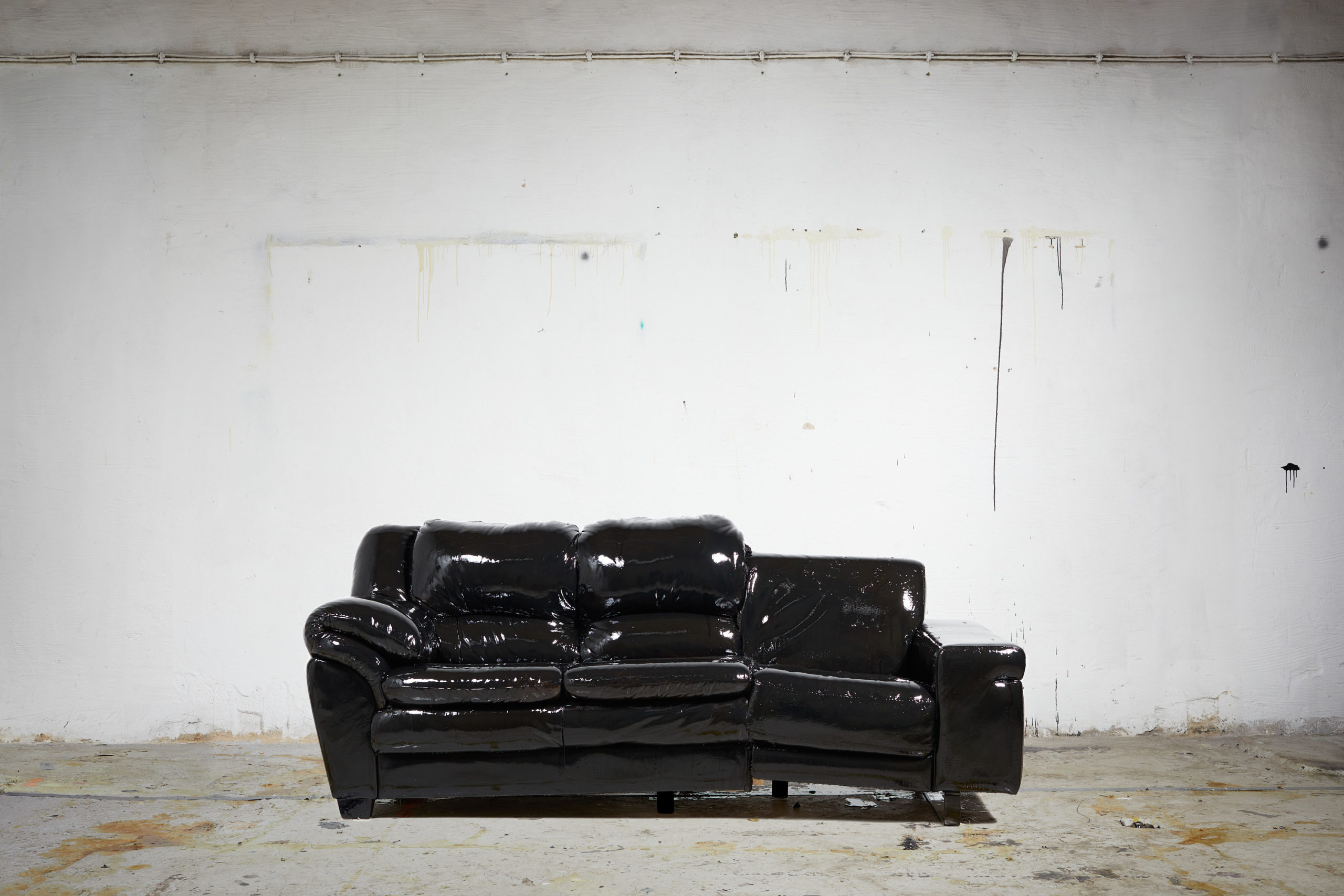 Benjamin Lallier, "Untitled", Leather sofa, acrylic paint, varnish, 2020