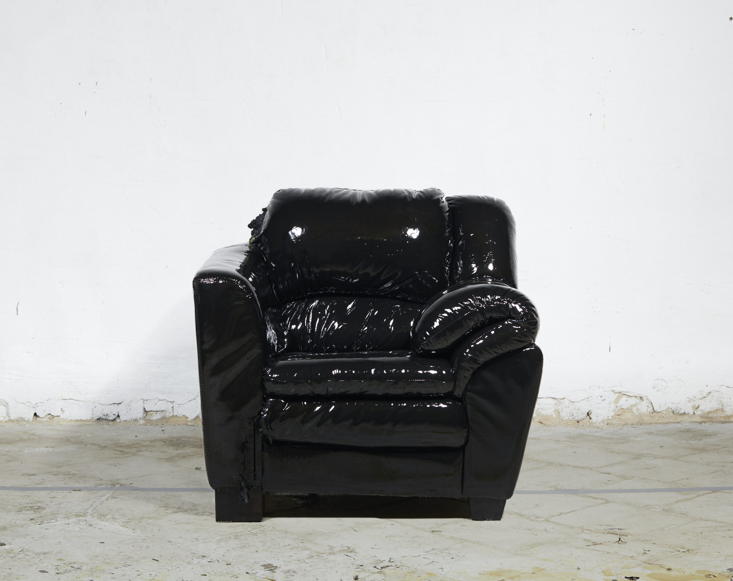 Benjamin Lallier, Untitled, Leather sofa, acrylic paint, varnish, 2020