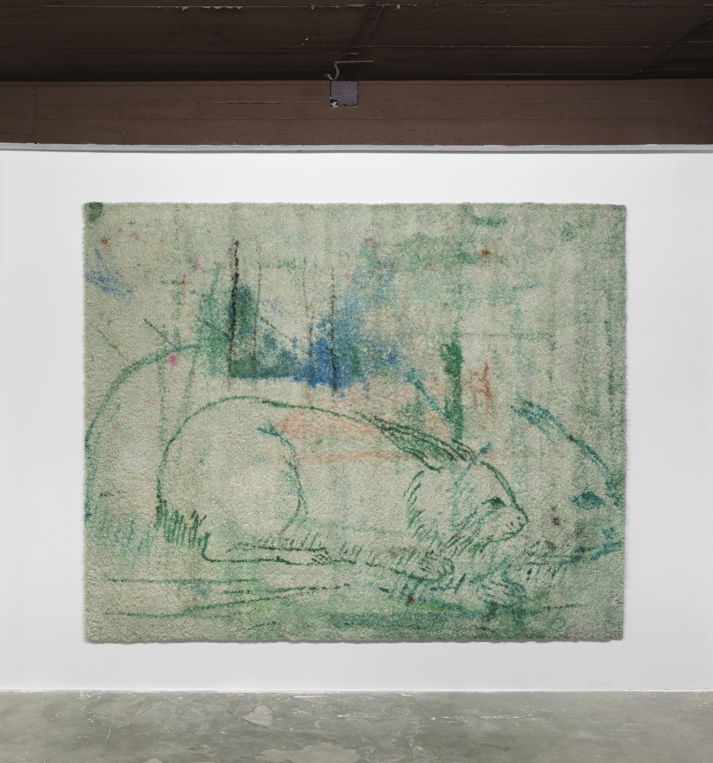 Brook Hsu, Blue Bunny, 2023, ink on carpet, Heidi